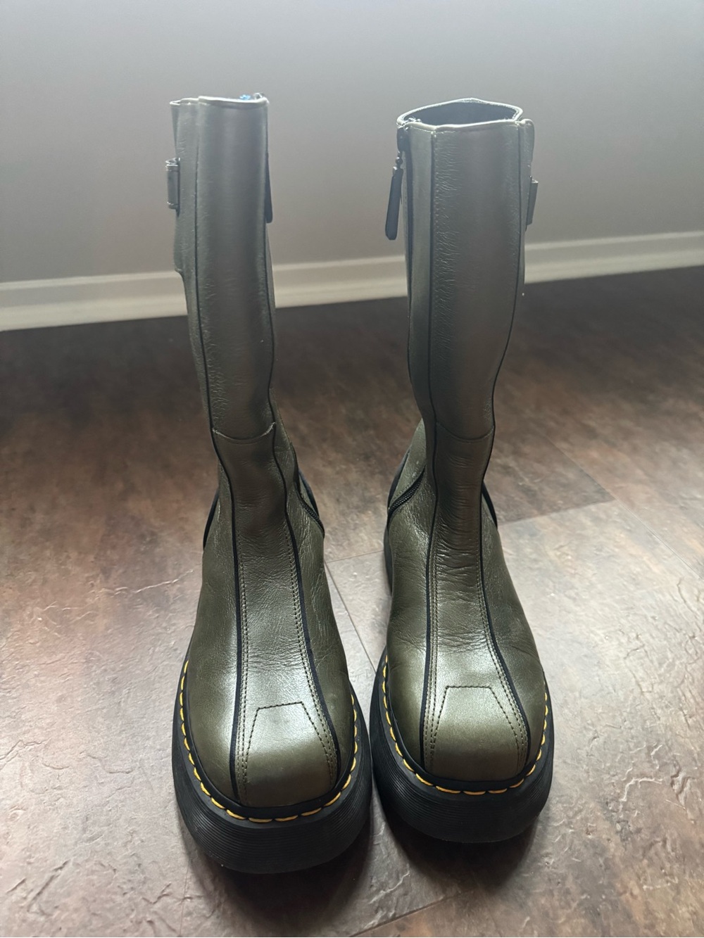 DOC MARTENS Green Chunky Platform Leather Mid-Calf Boots - Picture 5 of 7